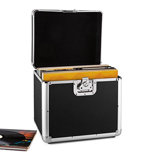 Resident DJ Zeitkapsel caja de aluminio para vinilos (capacidad de 70 LP's, cierre de mariposa, bordes reforzados, asa ergonómico, peso vacío de 2,4 kg) - negro