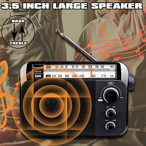Retekess TR604 Radio portátil, Radio Am FM,Perilla Grande, Altavoz Grande,Admite Ajuste de Agudos y Graves,Adecuado para Personas Mayores