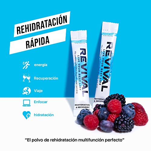 Revival Bebida Isotónica Polvos Electrolitos - Potente Suplemento Multivitamínico, Sales Minerales Para Deporte y Hidratación - Frutas de Verano 6 Paquete