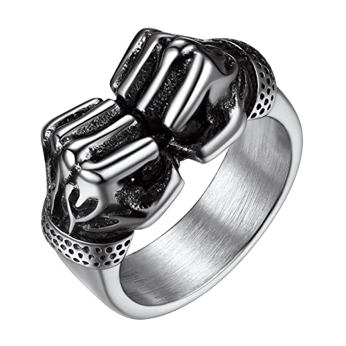 Richsteel Anillo Dedo Puño Boxeo Grande para Caballero, Fist Ring Vintage Anillo Pesado Talla 32.5