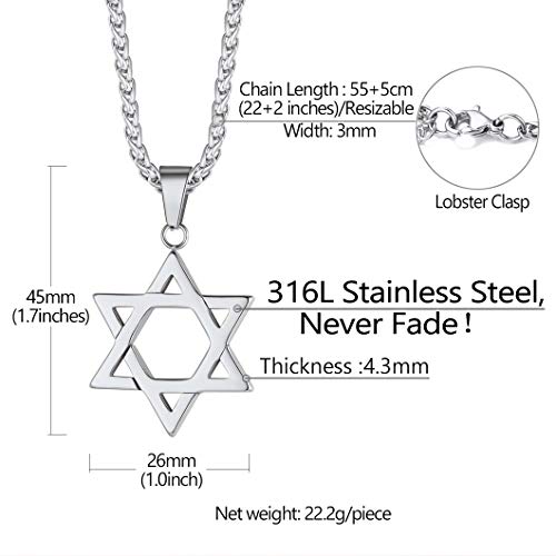 Richsteel Collar Estrella de David Acero Inoxidable Colgante en Cadena 55cm Ajustable