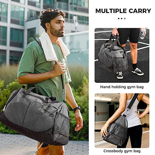 Rieeyrslza Bolsa de Deporte 40L Bolsa Deporte Gimnasio Bolsa Gimnasio de Viaje con Compartimento Impermeable Plegable Hombre Bolsas Gimnasio Bolsa de Viaje para Viajes Deporte Fitness(Gris o2)