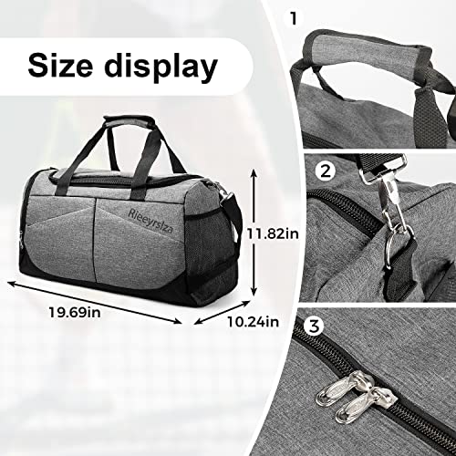 Rieeyrslza Bolsa de Deporte 40L Bolsa Deporte Gimnasio Bolsa Gimnasio de Viaje con Compartimento Impermeable Plegable Hombre Bolsas Gimnasio Bolsa de Viaje para Viajes Deporte Fitness(Gris o2)