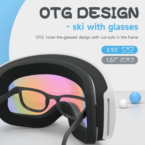 RIOROO Gafas Esqui Niños 3~10 Años Mascara Esqui Niño Gafas de Esqui Niña Niño OTG Casco compatible, 100% Anti-Niebla Anti Protección UV para Esquiar Snowboard Deportes de Invierno-lente doble