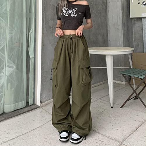 riou Pantalones Cargo Mujer Hip Hop Moda Retro Pantalones de Pierna Ancha Pantalón de Trabajo Elástico Suelto Multibolsillos Pantalón Largo Casuales Comodos Pantalones Deportivos Talla Grande