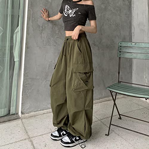 riou Pantalones Cargo Mujer Hip Hop Moda Retro Pantalones de Pierna Ancha Pantalón de Trabajo Elástico Suelto Multibolsillos Pantalón Largo Casuales Comodos Pantalones Deportivos Talla Grande