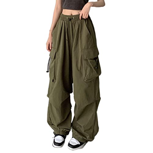 riou Pantalones Cargo Mujer Hip Hop Moda Retro Pantalones de Pierna Ancha Pantalón de Trabajo Elástico Suelto Multibolsillos Pantalón Largo Casuales Comodos Pantalones Deportivos Talla Grande