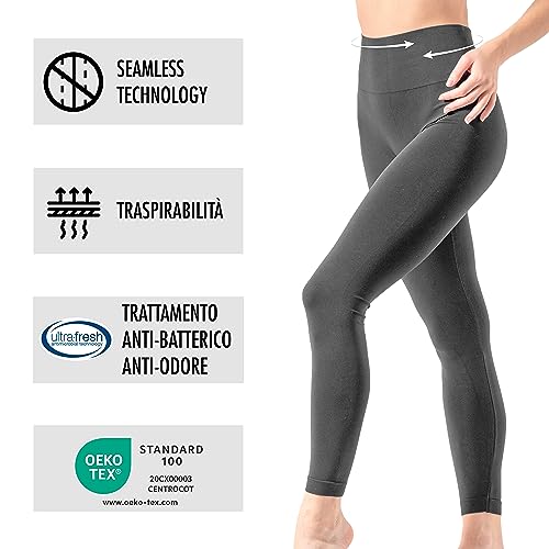 Risalti Leggins Mujer Vientre Plano Cubrientes - Leggings Mujer de Cintura Alta Contenitivos Elásticos Microfibra, Leggins Deportivos Mujer, Mallas Deporte Mujer Sin Costuras - Made in Italy