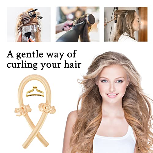 Rizador Pelo Sin Calor, Seda Rizador de Pelo de Seda con Horquillas y Diademas, Lazy Curler Set Rizadores de Ondas para cabello largo y medio (Amarillo)