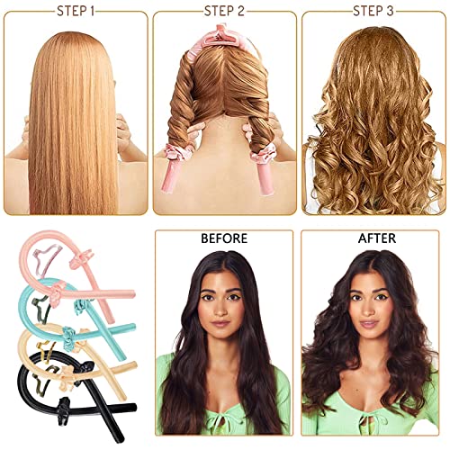 Rizador Pelo Sin Calor, Seda Rizador de Pelo de Seda con Horquillas y Diademas, Lazy Curler Set Rizadores de Ondas para cabello largo y medio (Amarillo)