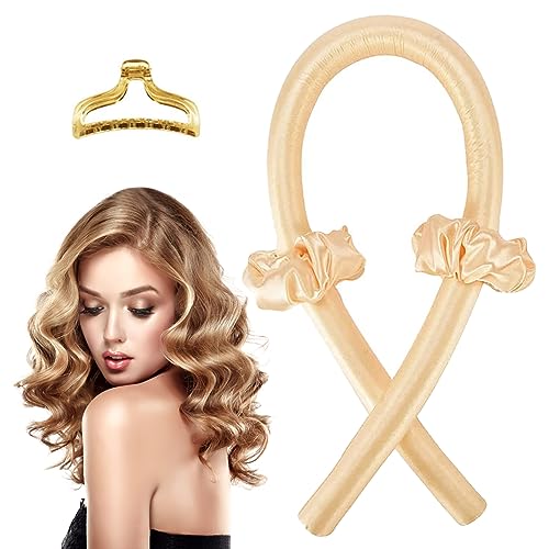 Rizador Pelo Sin Calor, Seda Rizador de Pelo de Seda con Horquillas y Diademas, Lazy Curler Set Rizadores de Ondas para cabello largo y medio (Amarillo)