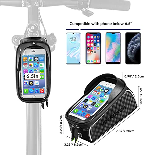 ROCKBROS Bolsa Móvil de Bicicleta Impermeable, Porta Móvil para Teléfono de hasta 6,5” para Bicicleta de Montaña y Carretera, Soporte con Pantalla Táctil, Accesorios de Ciclismo, Negro