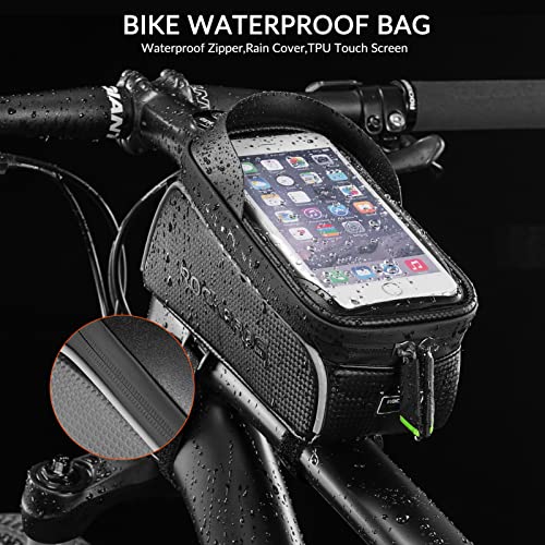 ROCKBROS Bolsa Móvil de Bicicleta Impermeable, Porta Móvil para Teléfono de hasta 6,5” para Bicicleta de Montaña y Carretera, Soporte con Pantalla Táctil, Accesorios de Ciclismo, Negro