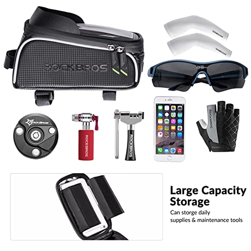 ROCKBROS Bolsa Móvil de Bicicleta Impermeable, Porta Móvil para Teléfono de hasta 6,5” para Bicicleta de Montaña y Carretera, Soporte con Pantalla Táctil, Accesorios de Ciclismo, Negro