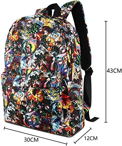 Roffatide Anime Demon Slayer Kimetsu no Yaiba Mochila con Estampado Completo Mochila para Portátil Mochilas de Cosplay Negro
