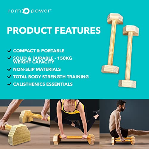 RPM Power Barras paralelas de Madera (Pareja) - Barras Push up para Ejercicios calistenia y Entrenamientos de Fuerza Superior del Cuerpo