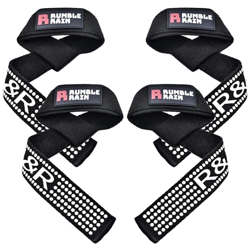 RUMBLE RAIN Straps Gym, Correas para Levantamiento de Pesas, 2 Pares de 21" de Agarre Potente, Correas Antideslizantes para Culturismo, Powerlifting, Entrenamiento de Fuerza, Mujeres y Hombres