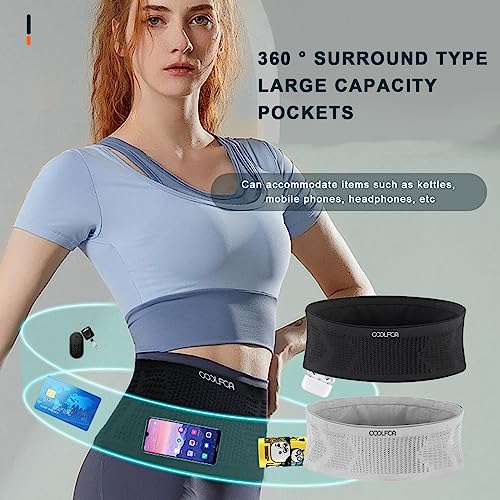 Running Belt de Punto, Xumier 2 Piezas Multifuncional Concealed Waist Bag， Cinturón de Almacenamiento para Correr, Ciclismo, Jogging-Negro y Gris