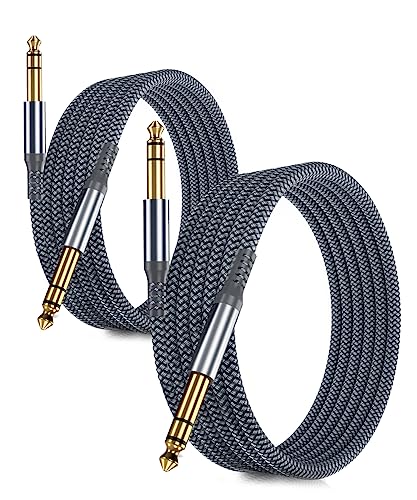 RUXELY Cable Instrumento 6.35mm TRS 3M 2-Pack,Lead Balanceado Audio Estéreo 1/4 Pulgadas Macho 6.3 Jack,Cord 6.35 para Guitarra Eléctrica,Bajo,Teclado,Mezclador,Amplificador Amp,Altavoz