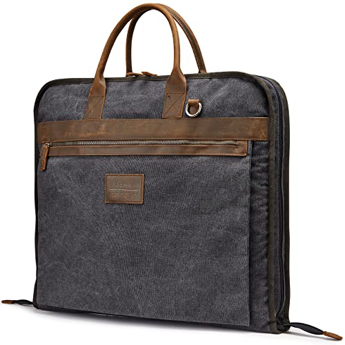 S-ZONE Unisex Bolsa de Ropa Bolsa de Traje con Adornos de Cuero de Lona para Viajes Breves Descansos Almacenamiento de Viajes de Negocios