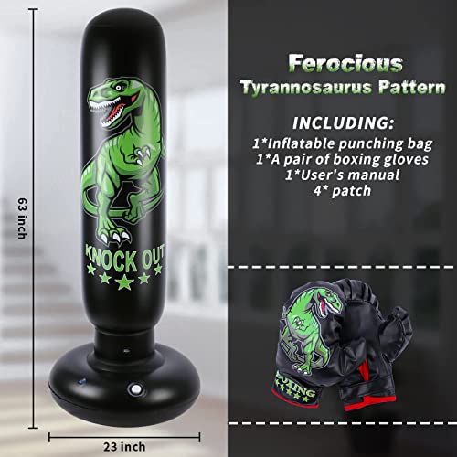 Saco de Boxeo de Dinosaurios para niños - Juego de Saco de Boxeo Independiente de 160 cm con Guantes de Boxeo - Juguetes Deportivos feroces Saco de Arena para Entrenamiento de Karate Taekwondo MMA