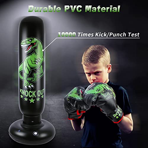 Saco de Boxeo de Dinosaurios para niños - Juego de Saco de Boxeo Independiente de 160 cm con Guantes de Boxeo - Juguetes Deportivos feroces Saco de Arena para Entrenamiento de Karate Taekwondo MMA
