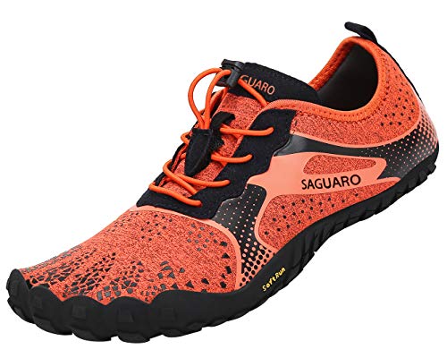 SAGUARO Hombre Mujer Barefoot Zapatillas de Trail Running Minimalistas Zapatillas de Deporte Fitness Gimnasio Caminar Zapatos Descalzos para Correr en Montaña Asfalto Escarpines de Agua, Naranja, 41