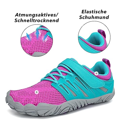 SAGUARO Zapatillas de Trail Running Niñas Escarpines Niños Calzado Descalzos para Fitness Zapatos de Playa Verano Minimalistas Zapatos de Deporte Rosa roja Gr.27