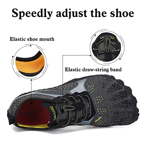 SAGUARO Zapatillas Minimalistas Barefoot para Hombre, Mujer Zapatillas Antideslizante Five Fingers para Running, Trail, Negro Ahumado 43 EU