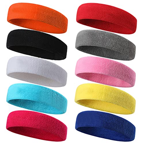 SAIJIAN 10 Piezas Diadema Deportiva Hombres y Mujeres Cinta Frente Sudor Cabeza Banda Elástica de Pelo Antideslizante Banda de Cabeza Atlética de Algodón de Absorción de Humedad para Deportes