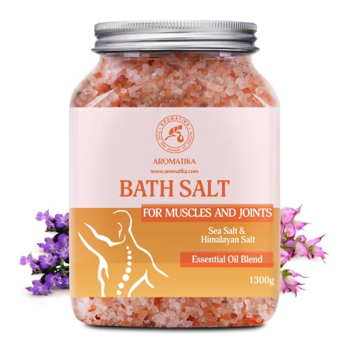Sales de Baño Articulaciones & Músculos 1300g - Aceites Esenciales de Lavanda & Salvia & Romero - 100% Natural Sales Marinas - Calma los Músculos Cansados - Desintoxica - Relajación