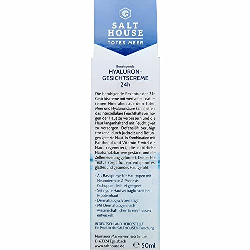 Salthouse Crema facial con hialurón Terapia del Mar Muerto, 24 h, ingrediente activo Defensil para pieles secas y sensibles, 50 ml
