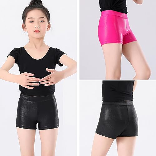 SamHeng Pantalones Cortos para Niñas para Danza Niña Cintura Elástica Metálico Brillante Pantalones Cortos de Ballet para Deportes Yoga Gimnasia Entrenamiento Rosa Rojo/120
