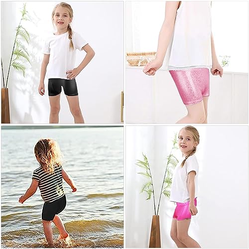 SamHeng Pantalones Cortos para Niñas para Danza Niña Cintura Elástica Metálico Brillante Pantalones Cortos de Ballet para Deportes Yoga Gimnasia Entrenamiento Rosa Rojo/110