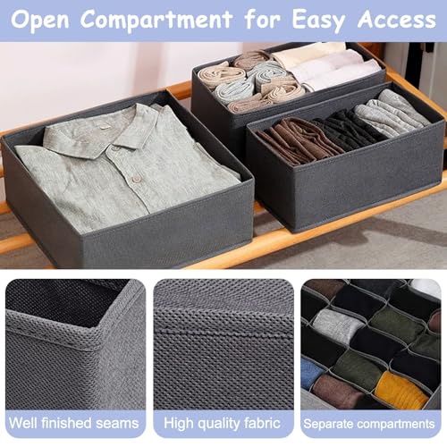 SAMISO 12Pcs Organizador Armario Ropa,Plegable Cajas de Almacenamiento,Separadores De Cajones,24/8/6/5/1 Compartimentos Organizadores de Cajones,Organizador Cajones para Guardar Ropa Interior,Gris