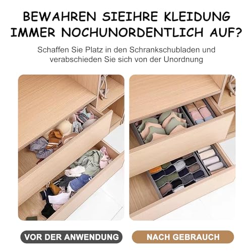 SAMISO 12Pcs Organizador Armario Ropa,Plegable Cajas de Almacenamiento,Separadores De Cajones,24/8/6/5/1 Compartimentos Organizadores de Cajones,Organizador Cajones para Guardar Ropa Interior,Gris