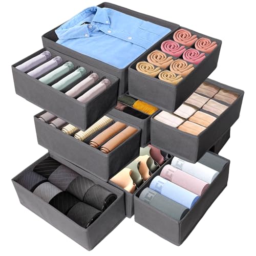 SAMISO 12Pcs Organizador Armario Ropa,Plegable Cajas de Almacenamiento,Separadores De Cajones,24/8/6/5/1 Compartimentos Organizadores de Cajones,Organizador Cajones para Guardar Ropa Interior,Gris