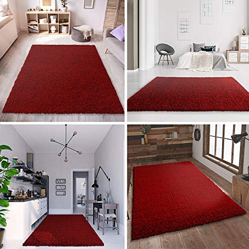 SANAT Alfombra de salón, Rojo, Pelo Largo, Moderna, tamaño: 80 x 150 cm