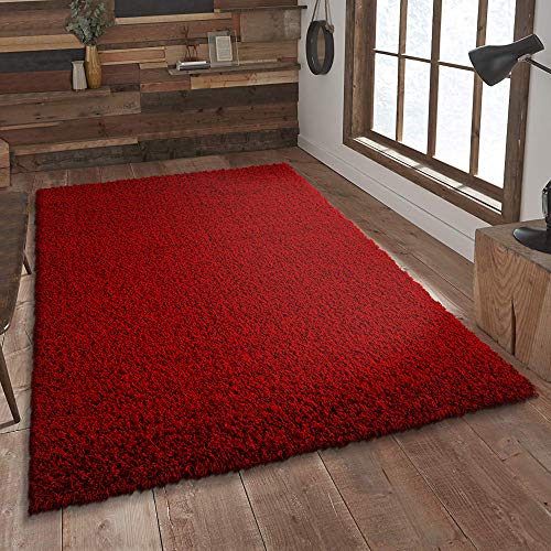 SANAT Alfombra de salón, Rojo, Pelo Largo, Moderna, tamaño: 80 x 150 cm