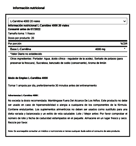 SANDALFON L-Carnitina 4000, 20 viales/10mil - Sabor Fresco: Limón, Piña, Elimina acumulación de grasa, tonifica tu cuerpo y mantener altos tus niveles de energía, Sin gluten. (LIMON)