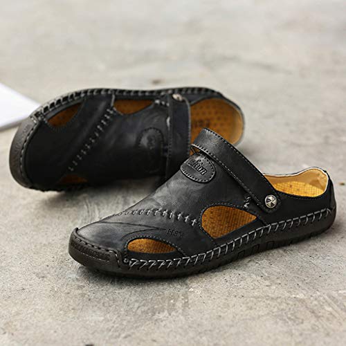 Sandalias de cuero casual de verano para hombre transpirable tendencia zapatos de playa al aire libre Sandalias de Playa Zapatillas de Montaña Senderismo Cuero Negro 38-48 riou