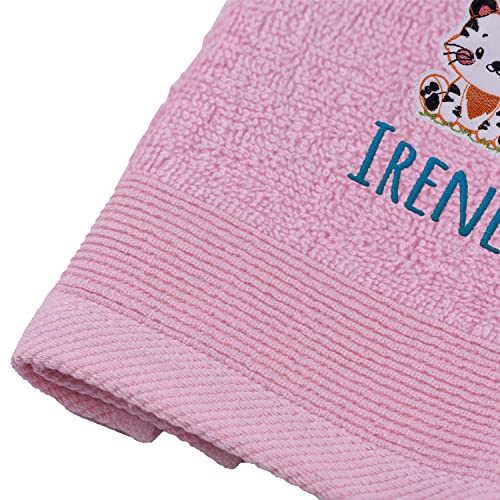 SAQUITOMAGICO Toallas Bordadas Personalizadas con tu Nombre con Divertidos Animales.Toallas Colegio.Toallas Infantiles para guarderia (Rosa)