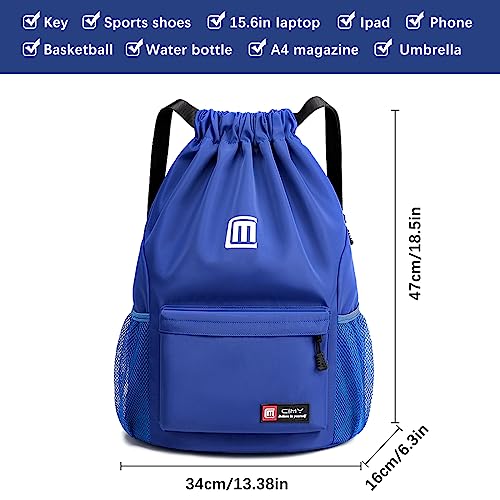 Sarsumir Mochila Cuerdas para Mujer Hombre, Impermeable Bolsa de Cuerdas Gran Capacidad Mochila Deportiva para Compras Yoga Deporte Viajes, Azul