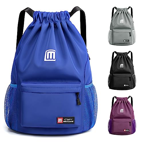 Sarsumir Mochila Cuerdas para Mujer Hombre, Impermeable Bolsa de Cuerdas Gran Capacidad Mochila Deportiva para Compras Yoga Deporte Viajes, Azul