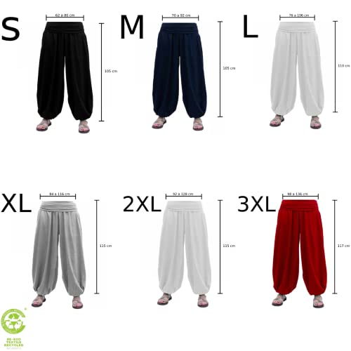 SAVARI | Pantalón Bombacho | Modelo Aladin | Pantalones Harem | con Estilo Oriental, Ancho, Largo y Cómodo | Ideal para Yoga | Mujer y Hombre | Lisos | Tallas Grandes Disponibles | Negro | Talla XXL