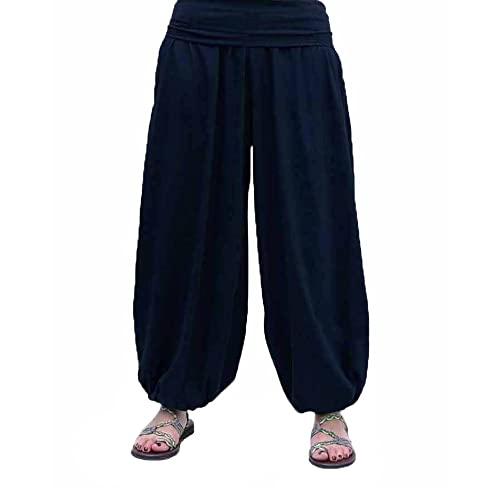 SAVARI | Pantalón Bombacho | Modelo Aladin | Pantalones Harem | con Estilo Oriental, Ancho, Largo y Cómodo | Ideal para Yoga | Mujer y Hombre | Lisos | Hay Tallas Grandes | Azul Marino | Talla XL