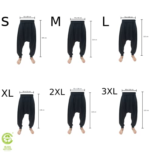 SAVARI | Pantalón Harem Turco | De Algodón Reciclado | Pantalones Bombachos Cagados | Anchos | Hippies | Sin Bolsillos | Mujer y Hombre | Unisex | Para Yoga y Thai Chi | Comodos |Color Negro |Talla XL