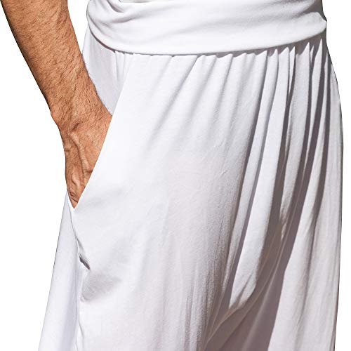 SAVARI | Pantalones Harem | Modelo Relax | Primavera y Otoño | con Bolsillos | Tiro Bajo | Cintura y Piernas Anchas | Pantalón para Casa, Yoga, Pilates y Fitness | Mujer y Hombre | Blanco | Talla M