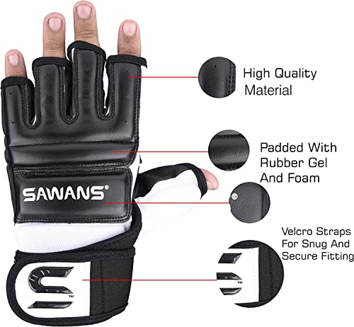 SAWANS Guantes de boxeo para saco de boxeo, karate, artes marciales, artes marciales, lucha, muay thai (negro, pequeño)