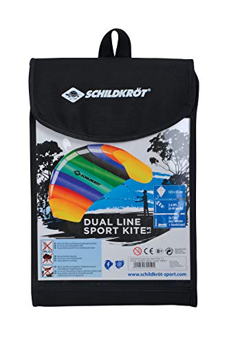 Schildkröt Dual Sport Kite Cometa Deportivo Doble Línea 1.3, Estera de Dirección, 8 años, 55x125cm, Incl. Cordones de Poliéster de 25 KP, 2x25m en Bobinadora, Escala Beaufort 3-6, 970450, Multicolor